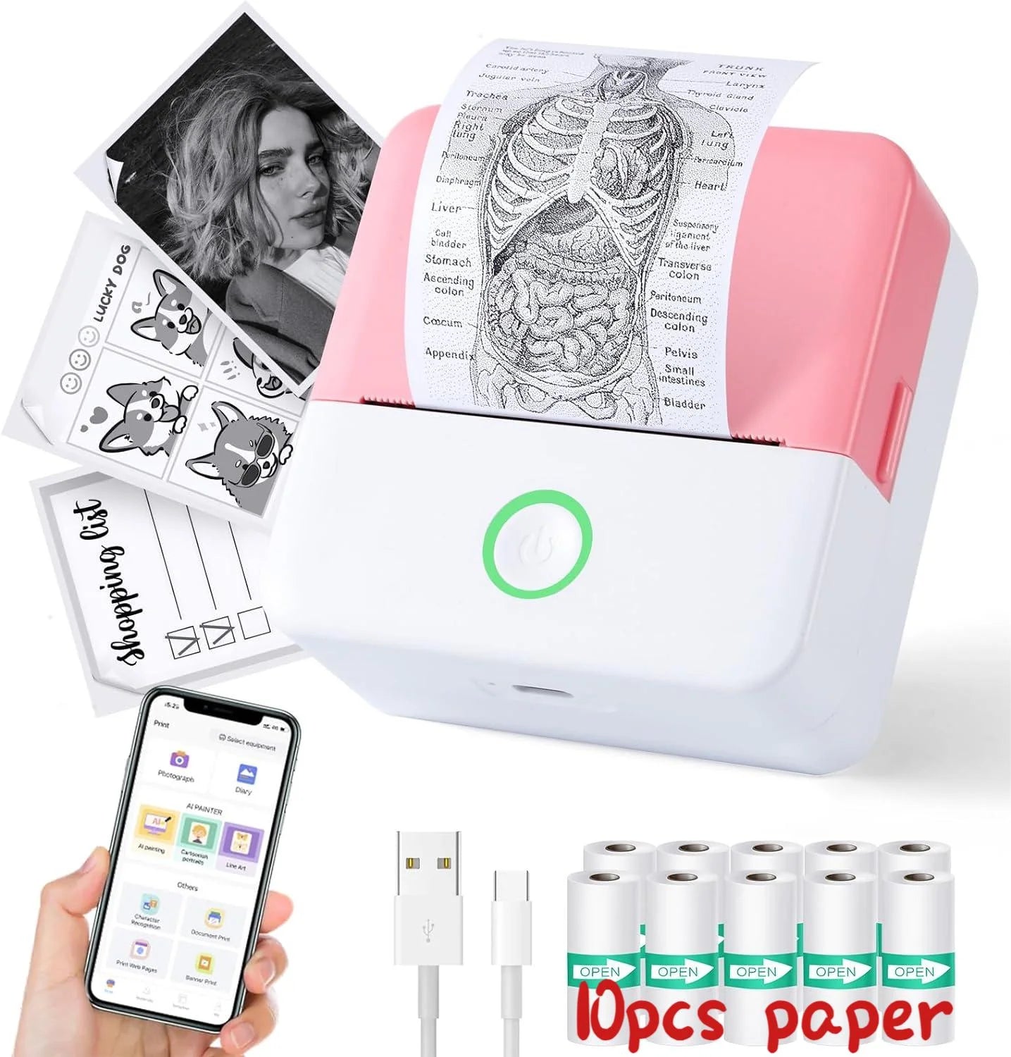 Portable Inkless Thermal Mini Printer - Bluetooth Wireless Label Maker for iOS & Android, Ideal for Notes and DIY Projects