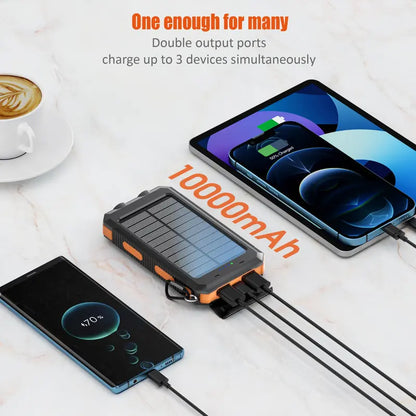 10000Mah Solar Power Bank for Summer Gift, Dual USB Output Port Power Bank with Flashlight, Portable Wireless Car Charger, Solar Power Bank Charger