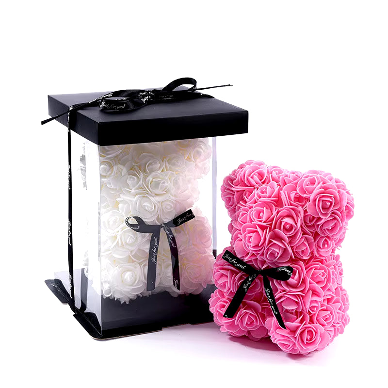 1Pc 20Cm Rose Bear Artificial Foam Flowers Bear Romantic Creative Gifts for Valentines Day Anniversary Wedding Birthday with Box