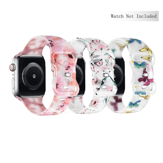 Flower & Butterfly Pattern Silicone Watch Band (Only Band), Stylish Replacement Watchband Compatible with Iwatch Series 38Mm 40Mm 41Mm