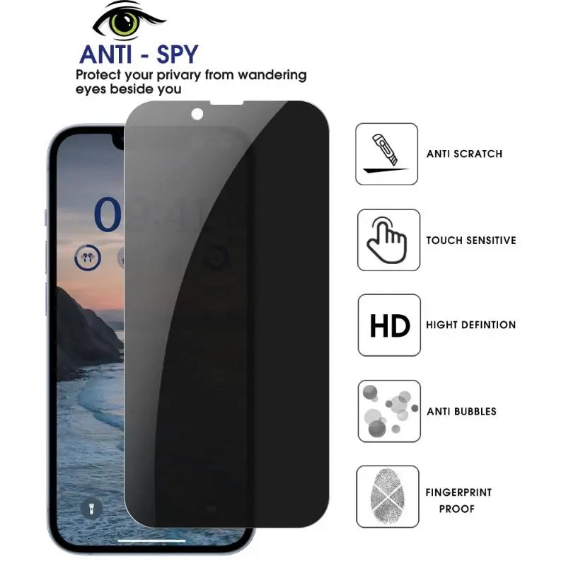 2Pcs Glass Tempered Phone Screen Protector, HD Anti-Fingerprint Mobile Phone Film, Anti-Scratch Screen Privacy Film for Iphone