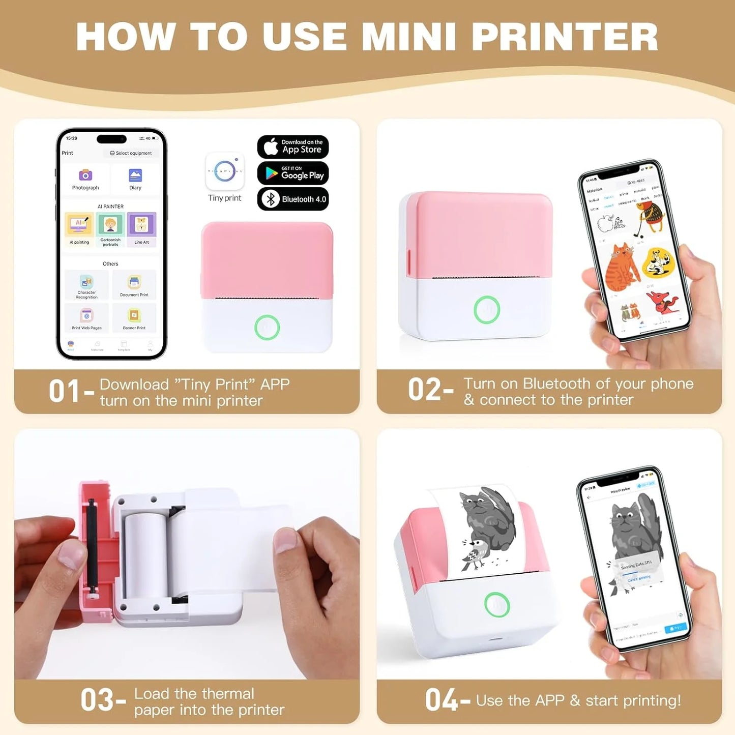 Portable Inkless Thermal Mini Printer - Bluetooth Wireless Label Maker for iOS & Android, Ideal for Notes and DIY Projects