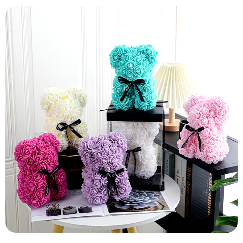 1Pc 20Cm Rose Bear Artificial Foam Flowers Bear Romantic Creative Gifts for Valentines Day Anniversary Wedding Birthday with Box