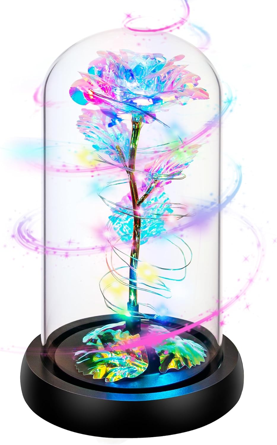 Elegant Valentine's Day and Birthday Gifts for Her: Colorful Light-Up Rose in Glass Dome - Perfect for Moms, Wives, Girlfriends, and Grandmothers