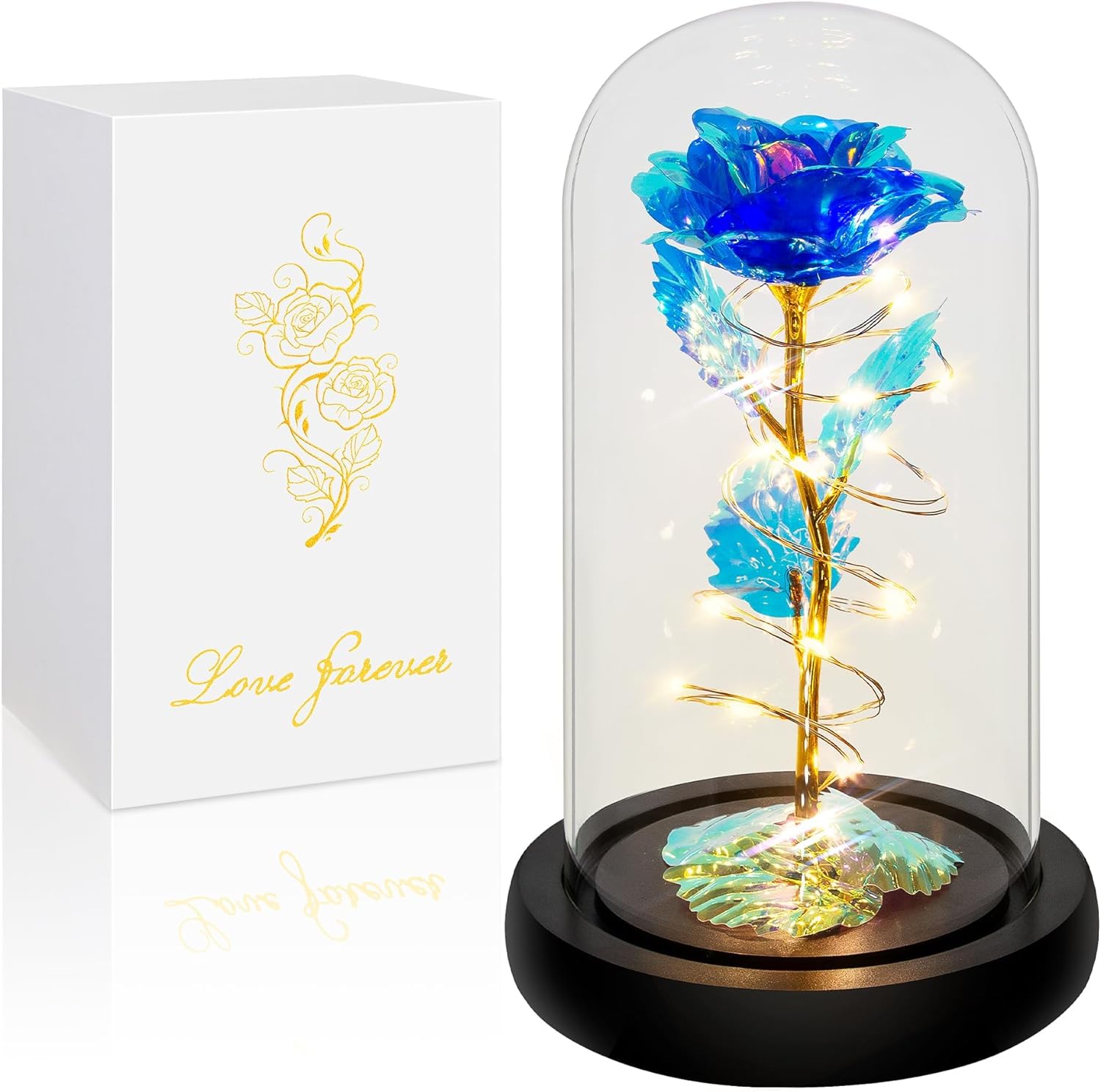 Elegant Valentine's Day and Birthday Gifts for Her: Colorful Light-Up Rose in Glass Dome - Perfect for Moms, Wives, Girlfriends, and Grandmothers