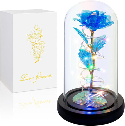 Elegant Valentine's Day and Birthday Gifts for Her: Colorful Light-Up Rose in Glass Dome - Perfect for Moms, Wives, Girlfriends, and Grandmothers