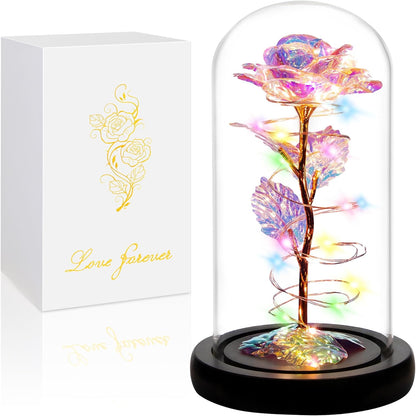 Elegant Valentine's Day and Birthday Gifts for Her: Colorful Light-Up Rose in Glass Dome - Perfect for Moms, Wives, Girlfriends, and Grandmothers