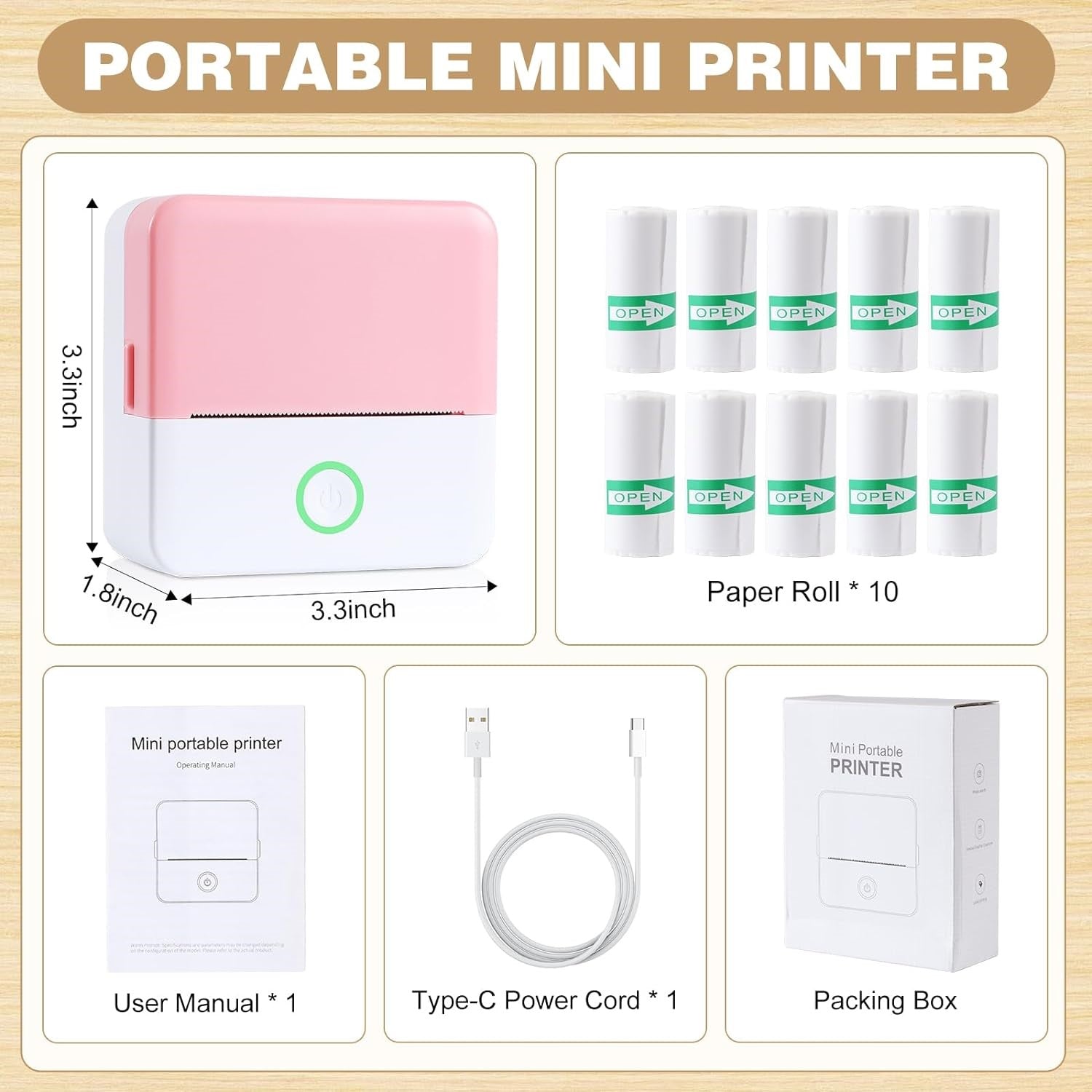 Portable Inkless Thermal Mini Printer - Bluetooth Wireless Label Maker for iOS & Android, Ideal for Notes and DIY Projects