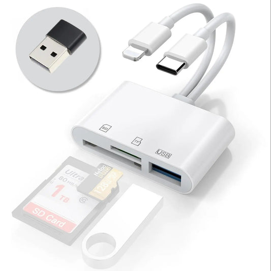 Spring Type-C to SD/TF/USB OTG Card Reader with Type-C to USB Adapter, Instant Data Transfer Card Reader, USB HUB Adapter for Macbook IOS and Android Phone, Laptop Accessories