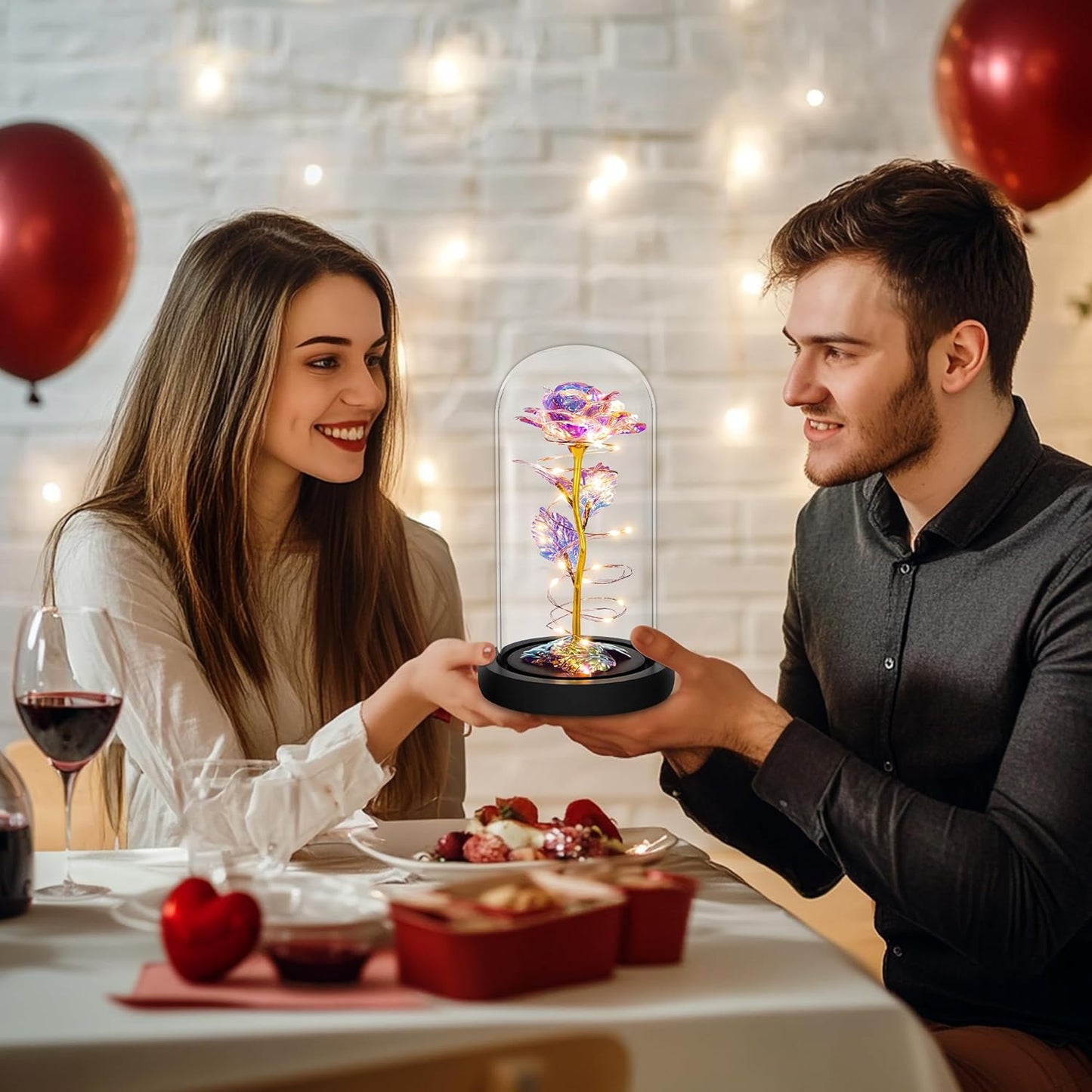 Elegant Valentine's Day and Birthday Gifts for Her: Colorful Light-Up Rose in Glass Dome - Perfect for Moms, Wives, Girlfriends, and Grandmothers