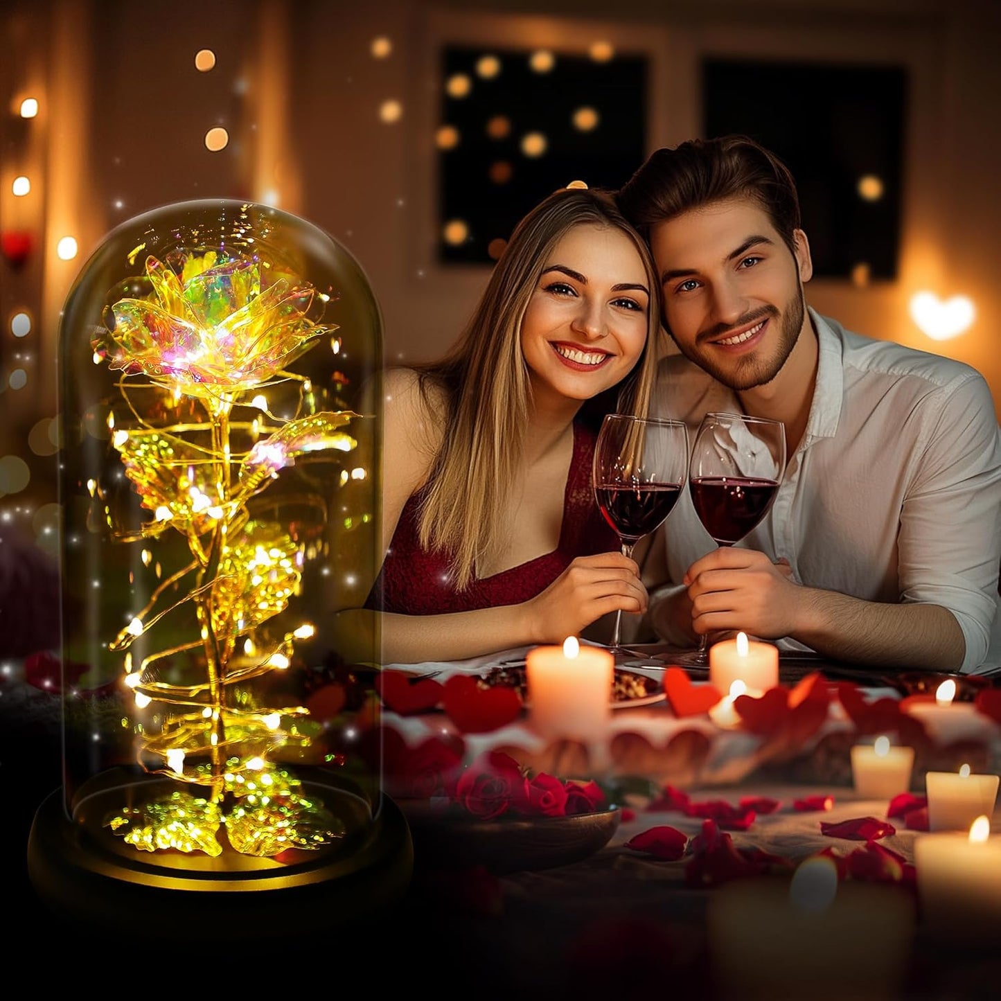 Elegant Valentine's Day and Birthday Gifts for Her: Colorful Light-Up Rose in Glass Dome - Perfect for Moms, Wives, Girlfriends, and Grandmothers