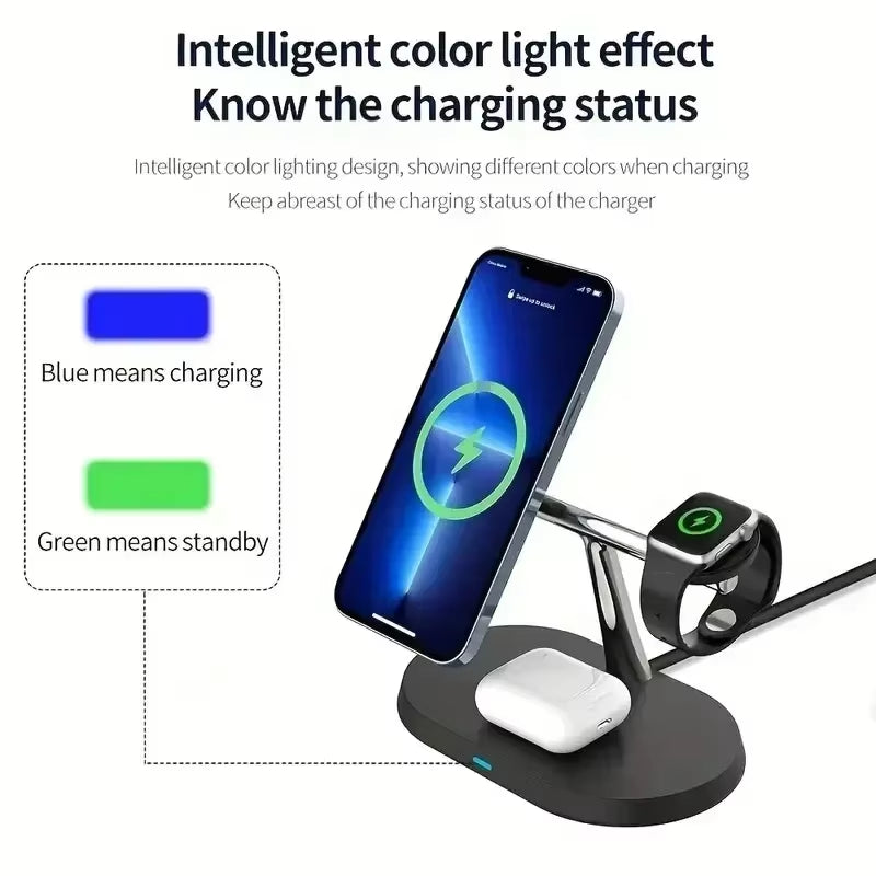 3 in 1 Magnetic Fast Wireless Charger Station for Iphone 16 15 14 13 Pro Max Apple Watch 9 8 Airprods Pro Macsafe Charging Stand