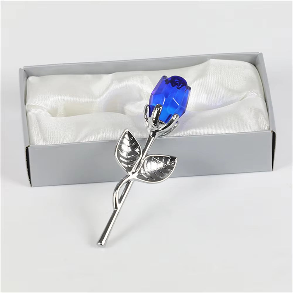 Valentines Day Gift Crystal Glass Rose Artificial Flower Silver Gold Rod Rose Flower for Girlfriend Wedding Gifts for Guest