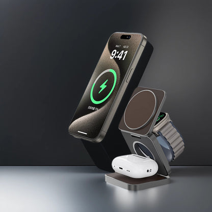 Magnetic Folding Bracket Three-in-one Wireless Charger