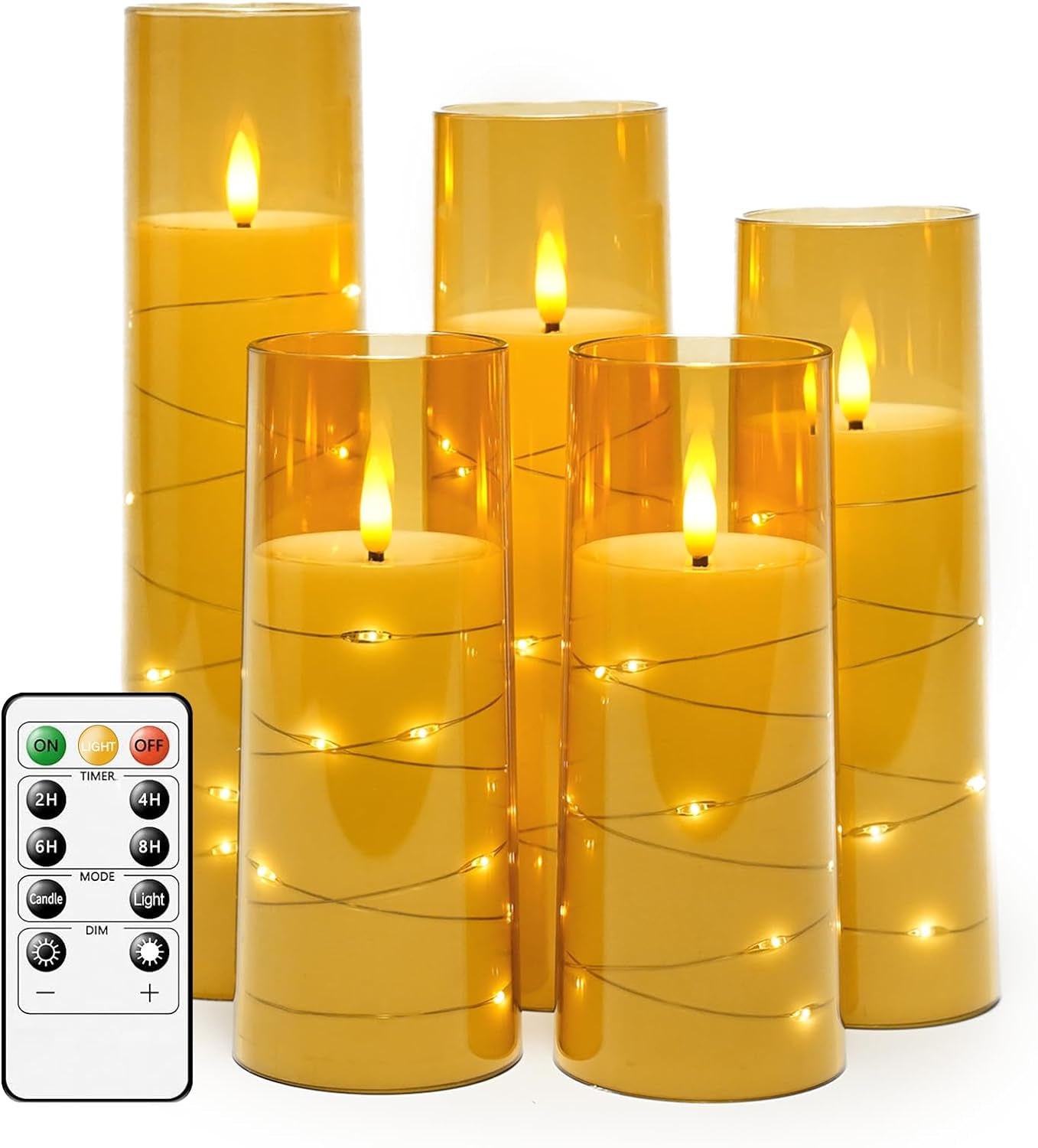 Flameless LED Candles with Timer - Set of 5 Flickering Battery-Operated Candles for Romantic Ambiance and Home Decor, Featuring Stable Acrylic Shell and Embedded Star String (Red)