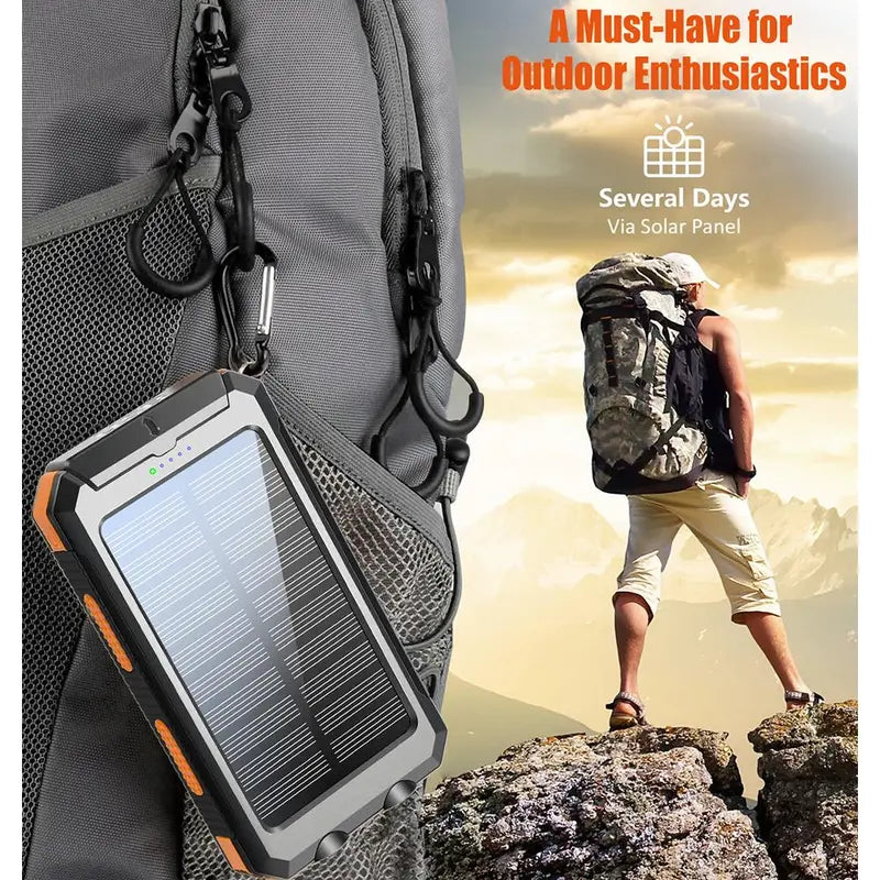 10000Mah Solar Power Bank for Summer Gift, Dual USB Output Port Power Bank with Flashlight, Portable Wireless Car Charger, Solar Power Bank Charger