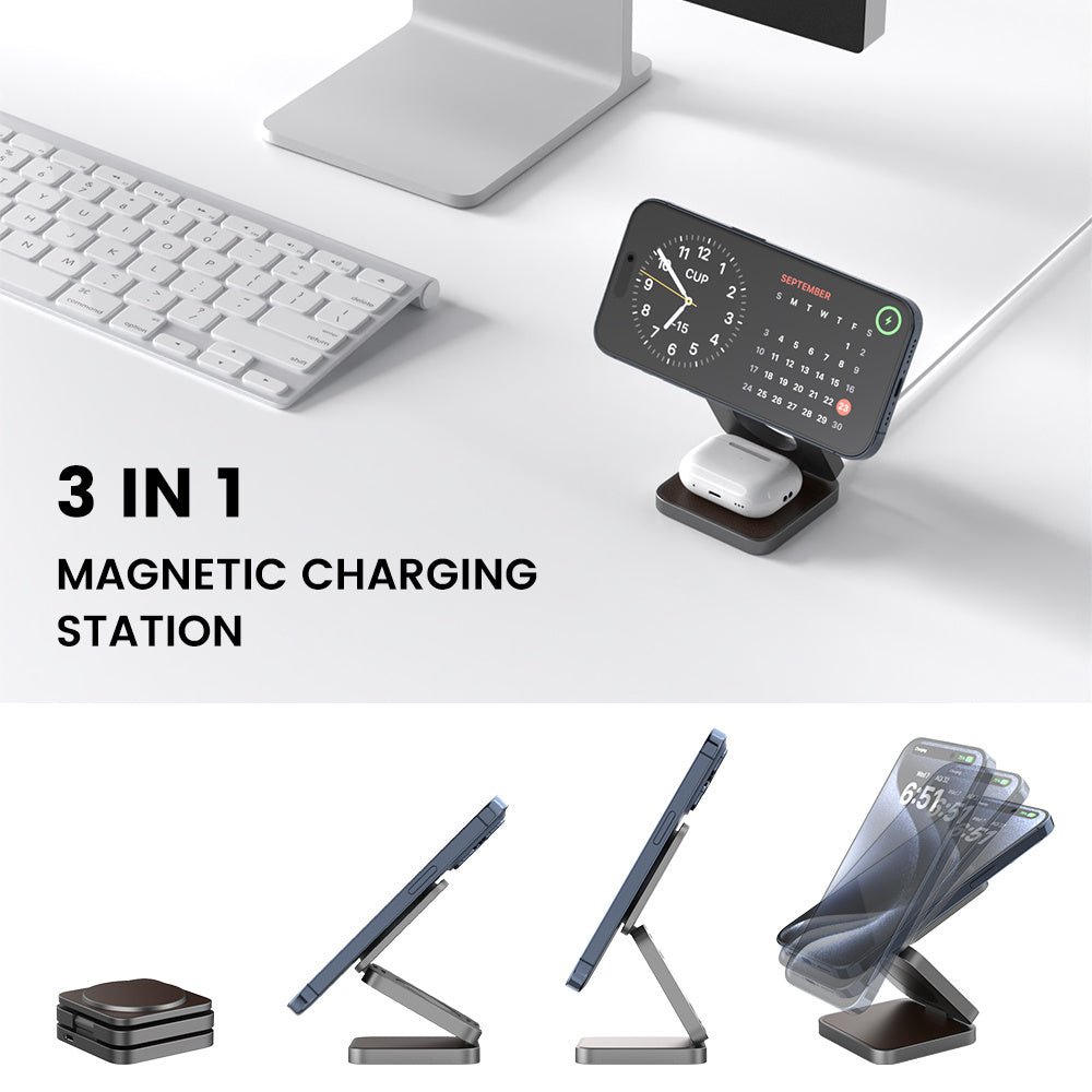 Magnetic Folding Bracket Three-in-one Wireless Charger