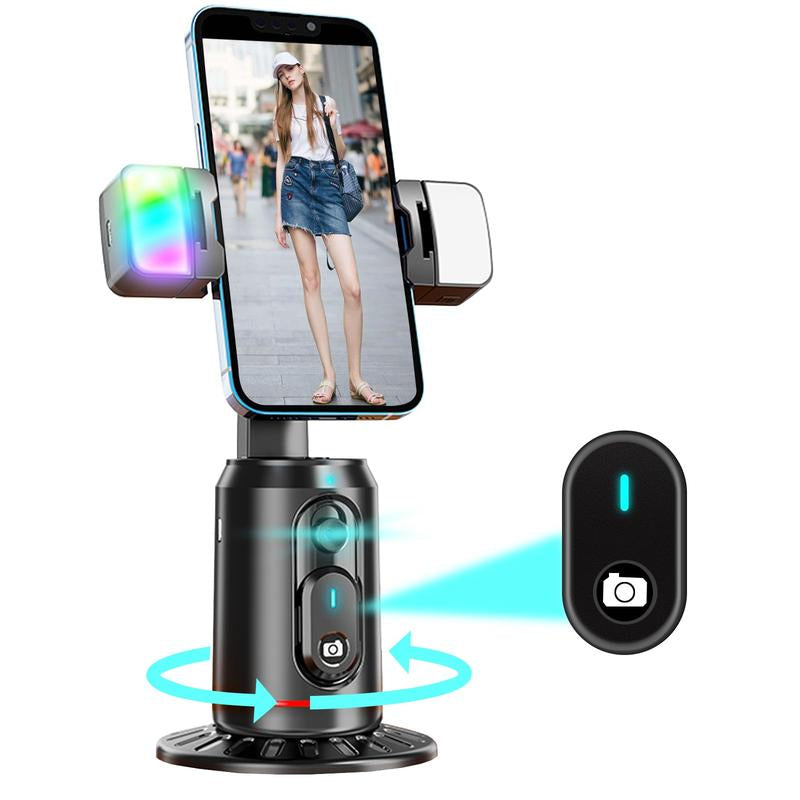 AI Face Recognition Tracking Phone Gimbal, 360° Rotatable Selfie Stabilizer with LED Lights, Phone Gimbal for Live Streaming, Vlogging, Photography